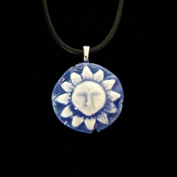 Handmade Ceramic Blue Sun Pendant Necklace, Sol Pendant - Picture 6 of 12